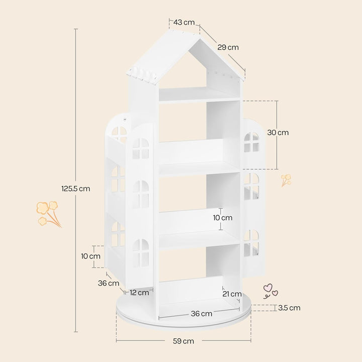 WOLTU Drehbares Bücherregal Kinder, Kinderregal Kinderbücherregal, Mit 4 Ebenen 2 Seitenregalen, Reg