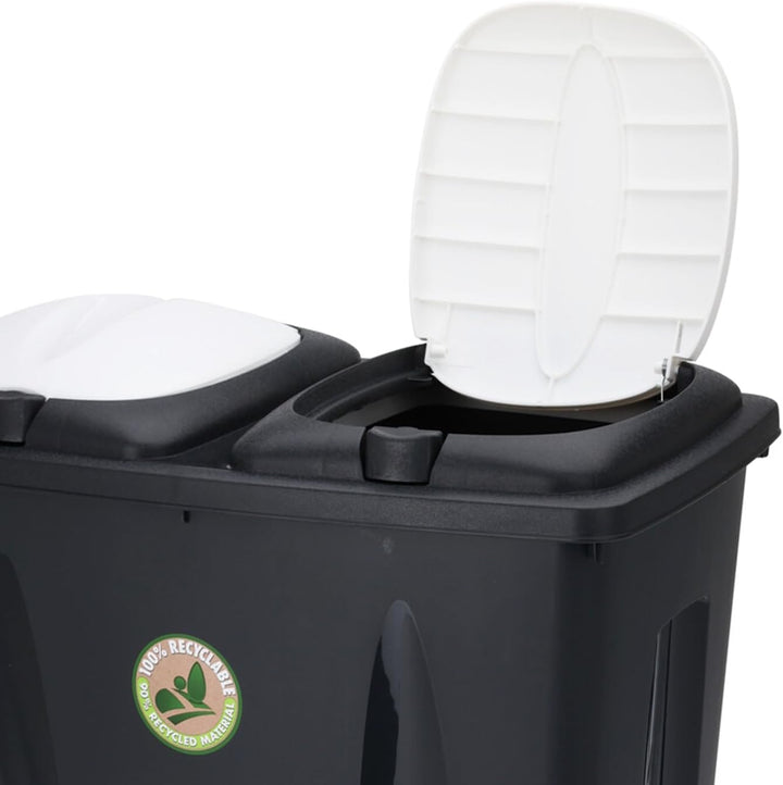 Duo Abfalleimer Mülleimer Mülltrenner 2x 25L Kunststoff Schwarz/Weiss Abnehmbar Müllbehälter Abwasch