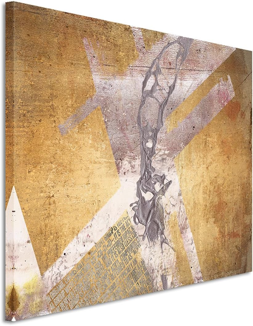 Paul Sinus Art 80x60cm Fotoleinwand Leinwanddruck Kunstdruck Wandbild gelb beige grau weiss Grunge