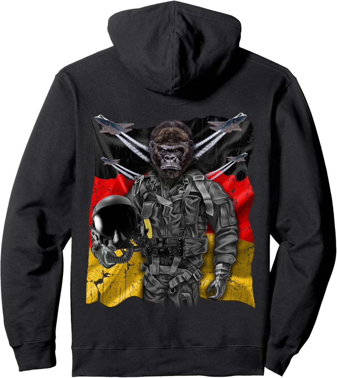 Gorilla als Kampfpilot mit deutscher Flagge Pullover Hoodie