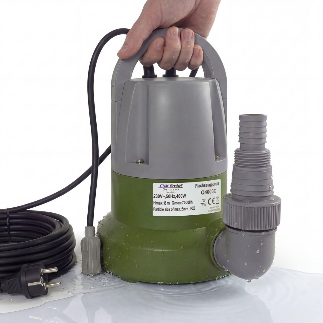 CHM GmbH® Tauchpumpe flachsaugend bis 1mm 400 Watt Flachsaugpumpe