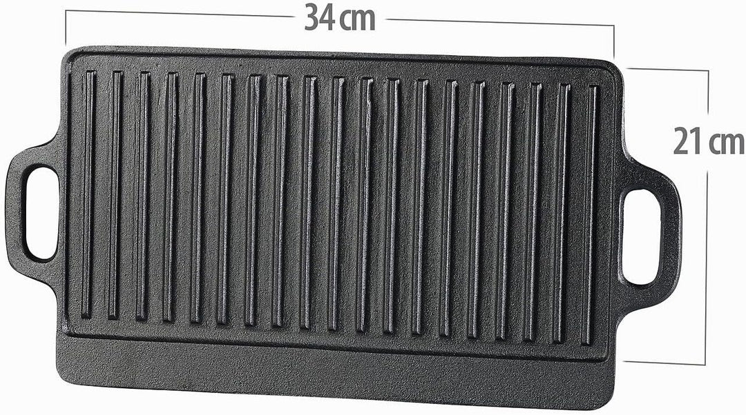 Rosenstein &amp; Söhne Grillzubehör: Gusseiserne Wende-Grillplatte, 34 x 21 cm, 2er-Set (Grillplatten Gr