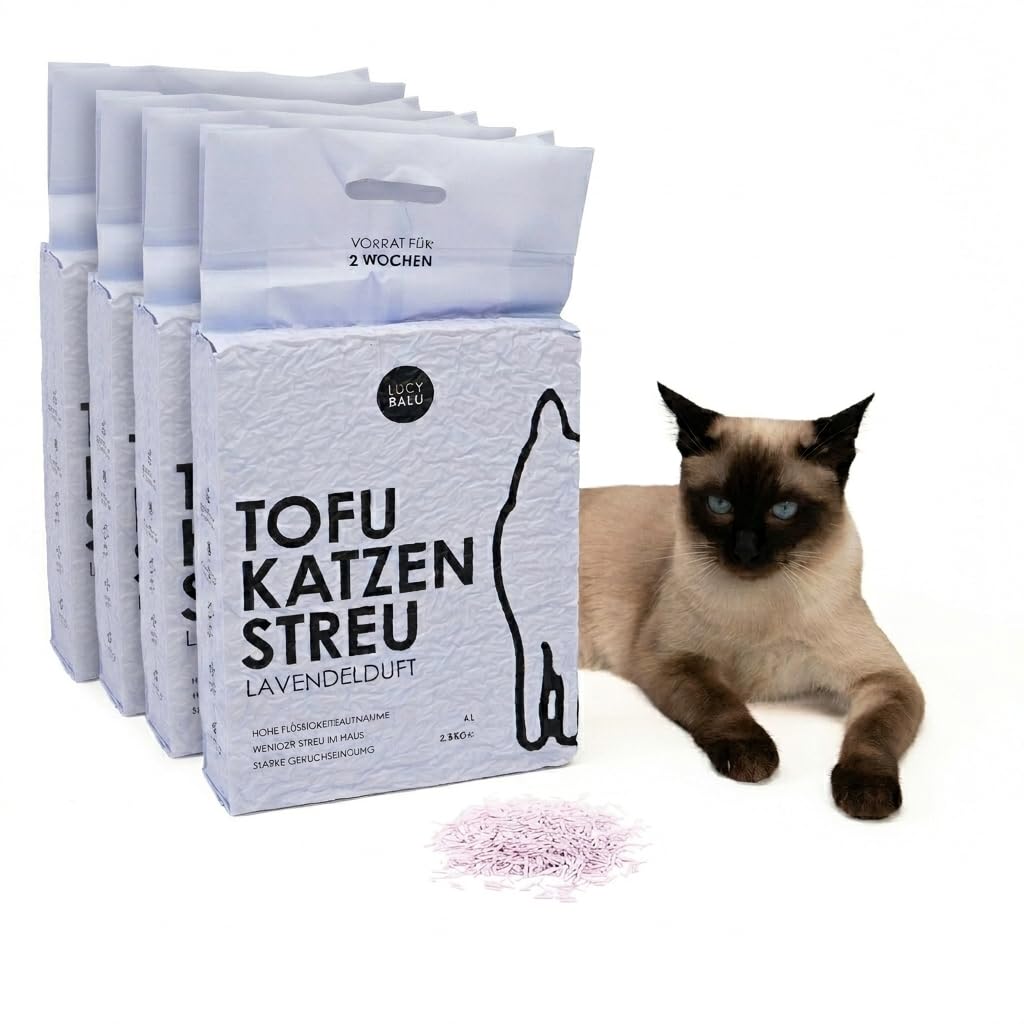 LucyBalu® TOFU Katzenstreu | Klumpendes Katzen Streu | Geruchsbindend und nachhaltig | 4er Set | 24