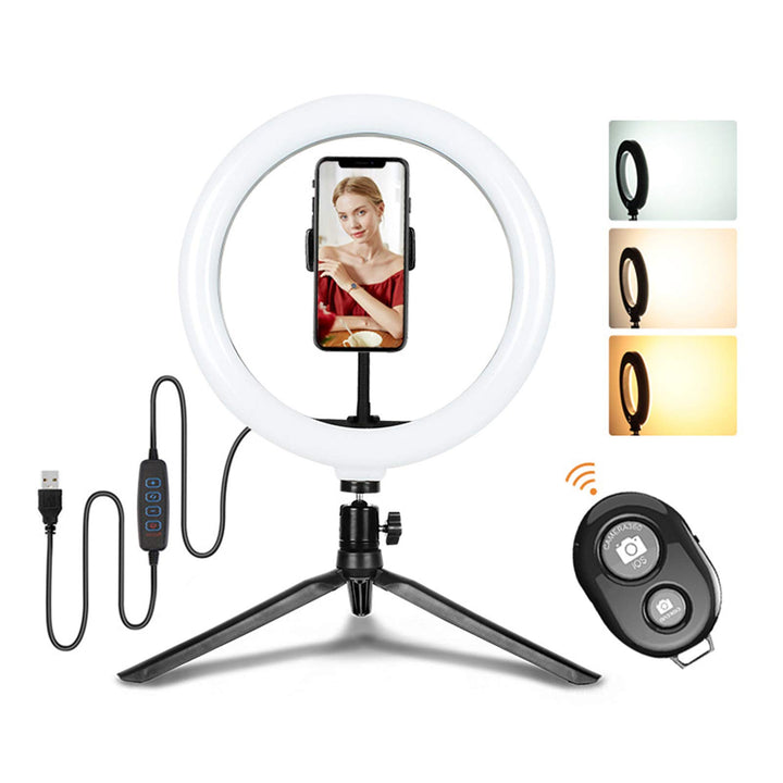 D93CS 10 Zoll Desktop Ringlicht mit Stativ & Handyhalter – Dimmbare LED-Beleuchtung, 3 Farbmodi, 10