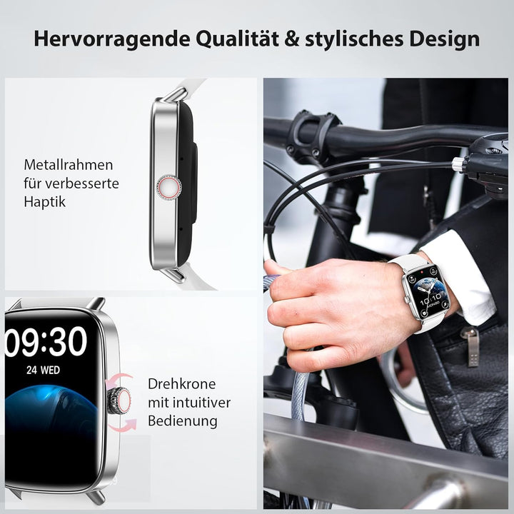Yoever Smartwatch Herren Damen mit Telefonfunktion - 1.85" Fitnessuhr Herren mit Herzfrequenz SpO2 S