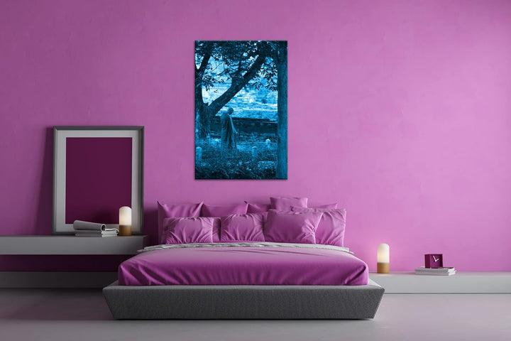 deyoli Friedlicher Mönch Format 80x60 Effekt: Monocrome Blau als Leinwandbild, Motiv fertig gerahmt