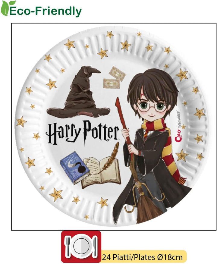 Partygeschirr Party-Set Harry Potter für 24 Personen (112 pcs: 24 Pappteller Ø23cm, 24 Pappteller Ø1
