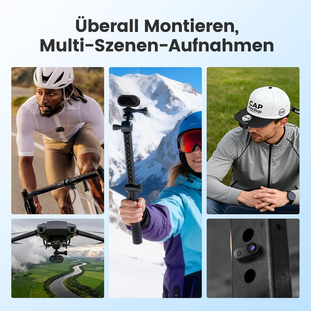4K 30FPS Vlog Kamera, 64GB POV-Kamera, 10m wasserdicht Bodycam, Mini-Action cam mit 6 Achsen Stabili
