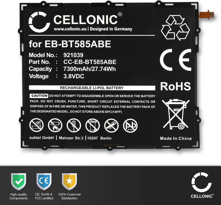 CELLONIC, Akku für Tablet kompatibel mit Samsung Galaxy SM-T580 Tab A 10.1, SM-T585 A (3.8V, 7300mAh