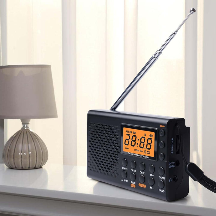 Tragbares Radio AM/FM/SW Kofferradio, Netz & Batteriebetrieb LED-Display mit Bestem Empfang Eingebau