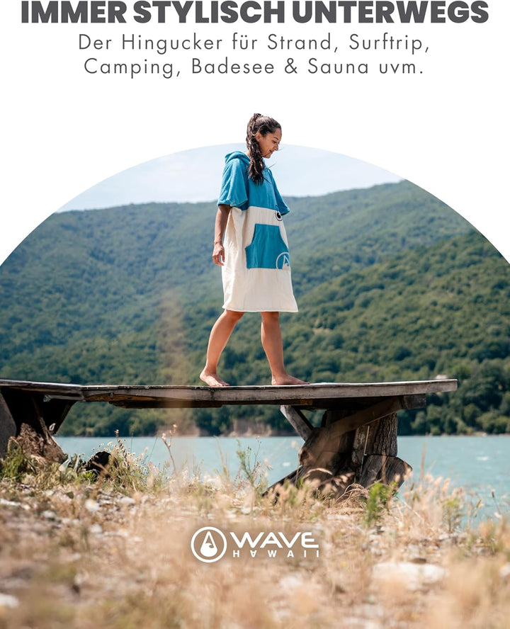 WAVE HAWAII Poncho Lagos Surfponcho 100% Baumwolle für Körpergrössen von 155-185 cm Umkleidehilfe fü