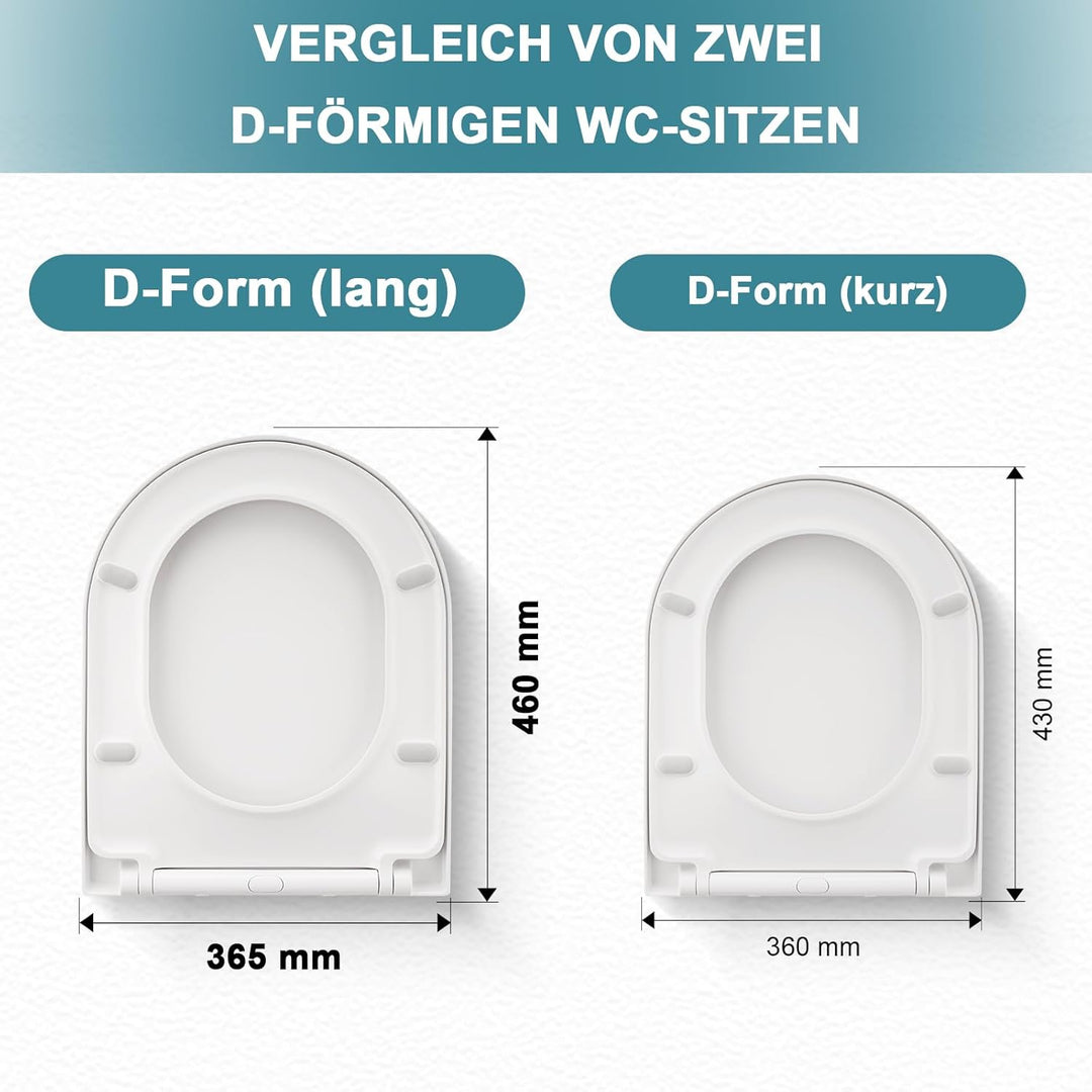 MEEJEE Toilettendeckel Lange D Form 460x365 mm, WC Sitz mit Absenkautomatik, Soft Close Klobrille, W