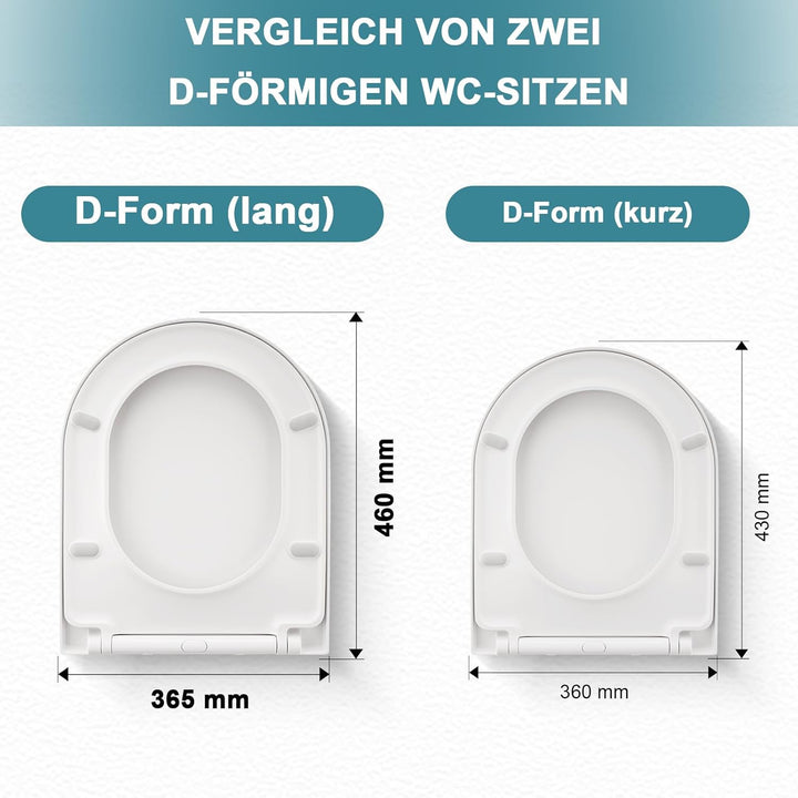 MEEJEE Toilettendeckel Lange D Form 460x365 mm, WC Sitz mit Absenkautomatik, Soft Close Klobrille, W