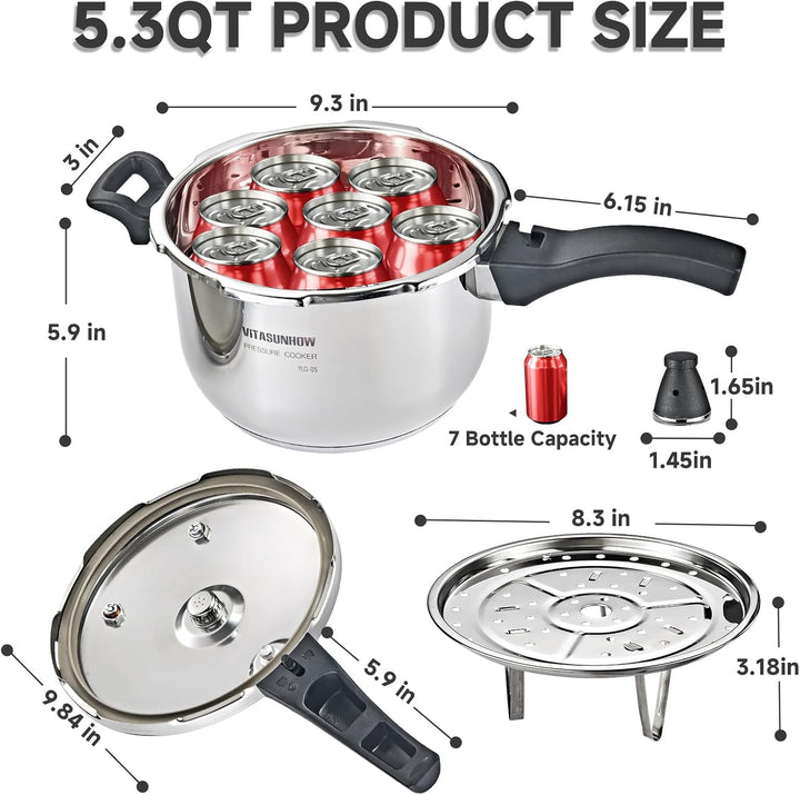 Edelstahl-Drucktopf 304 mit Sicherheitssystem - Für Induktion, Gas & Alle Herdarten - Professionell