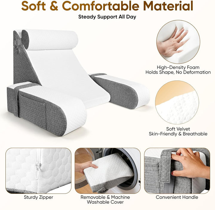 Ergonomisches Lesekissen für Bett und Sofa mit Abnehmbarer Nackenrolle & Armlehne, Multifunktions Rü