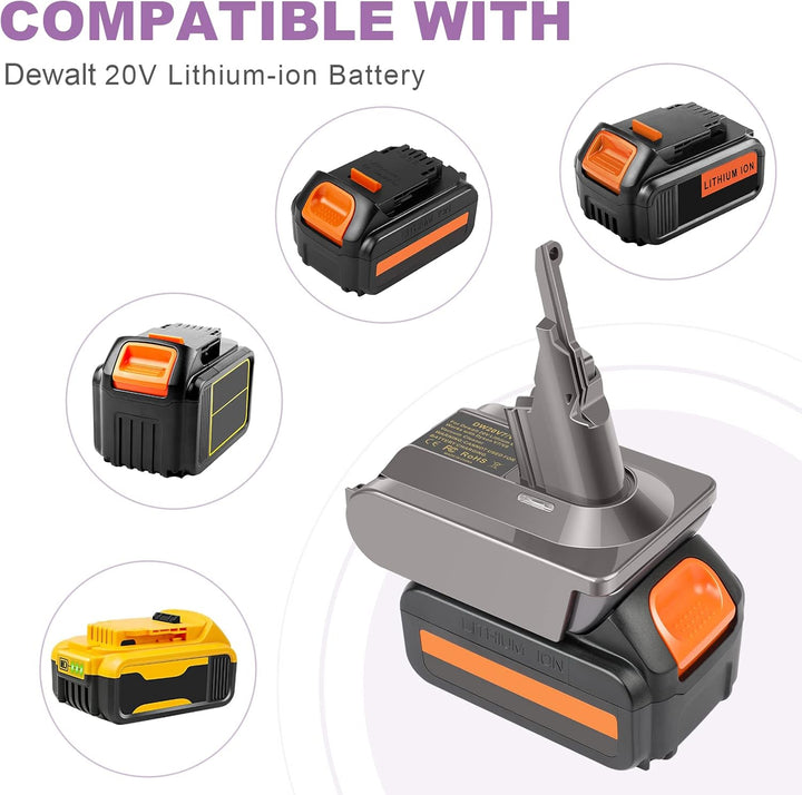 LabTEC Akku-Adapter für Dyson V7&V8, Umrüstung von Dewalt 20V Akku auf Dyson 21.6V V7&V8 Series Akku