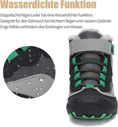 Mishansha Kinder Winterschuhe Gefüttert Winterstiefel für Jungen Mädchen Gr.24-38 26 EU Schwarz Grau