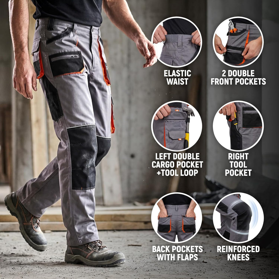 EM Arbeitshosen Männer - Arbeitshose Herren mit Elastische Taille, Voluminöse Fronttaschen, Multifun