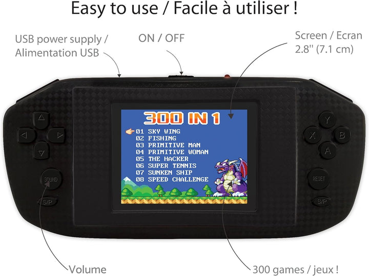 Lexibook JL3000 Power Cyber Arcade, Spielkonsole, 300 Spiele, 2,8” LCD-Farbbildschirm, Schwarz.