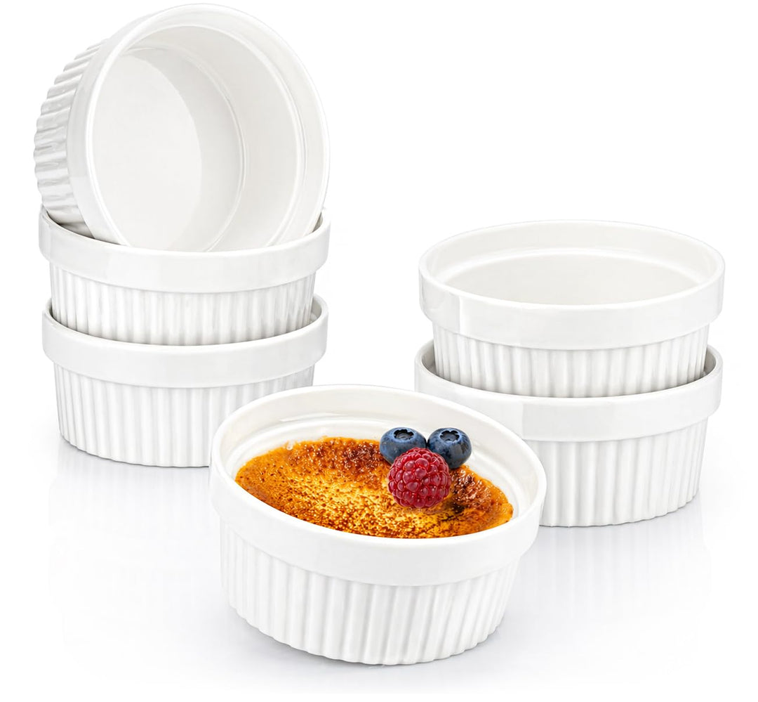COM-FOUR® 6x Soufflé Förmchen Ø 11 cm - je 270 ml - Creme Brulee Schälchen aus Keramik - Ofenfeste F