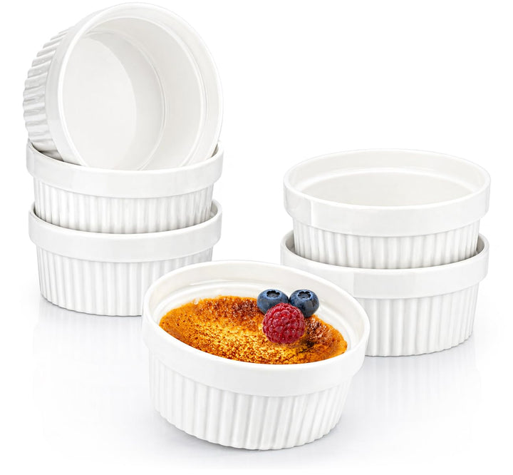 COM-FOUR® 6x Soufflé Förmchen Ø 11 cm - je 270 ml - Creme Brulee Schälchen aus Keramik - Ofenfeste F