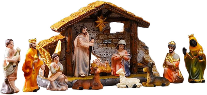 Krippen Set Weihnachten 3,5 cm Hoch - Krippenfiguren Statuen | Religiöse Resin Figuren Deko für Tisc