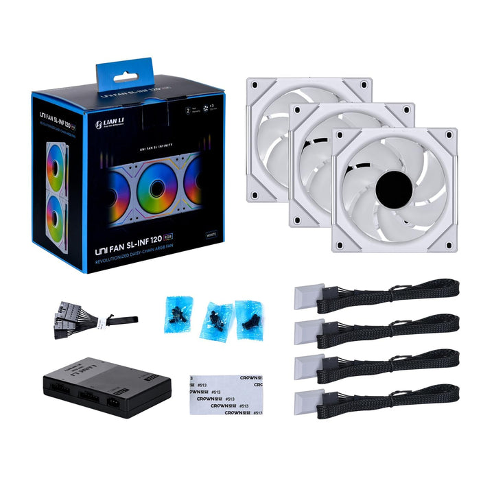 Lian Li UNI FAN SL-INF 120 ARGB PWM Lüfter, 3er Pack inkl. Controller - 120mm, weiss 120 mm Weiss 3,