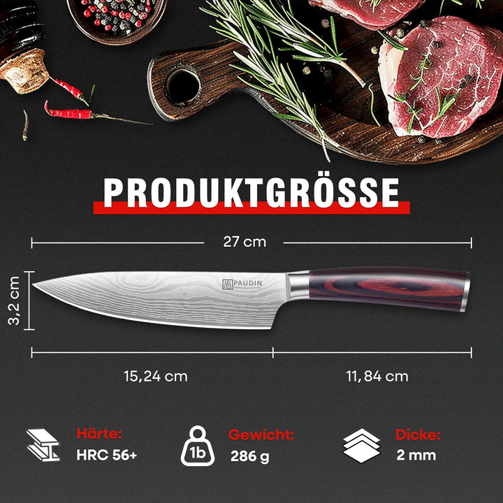 PAUDIN Kochmesser 15 cm Küchenmesser klein scharf profi Messer als Allzweckmesser Fleischmesser Gemü