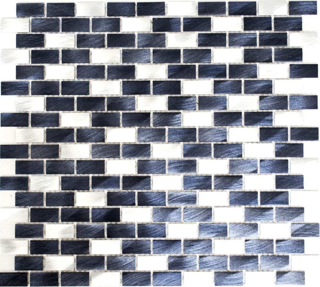 Mosaik Brick Aluminium mix alu/schwarz Metall Fliesenspiegel, Mosaikstein Format: 15x30x4 mm, Bogeng