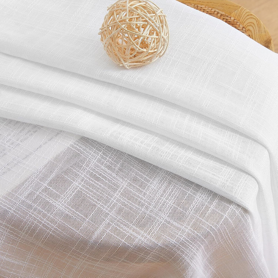 MRTREES Voile Gardinen kurz 2er-Set Leinenoptik Vorhang mit Ösen im Modernen Stores Gardinen Schals