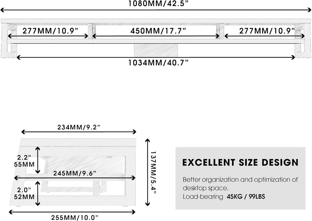 Fenge Dual Monitorständer Riser 108cm Grosse Computer Bildschirmständer für PC/Laptop/Fax/Drucker/TV