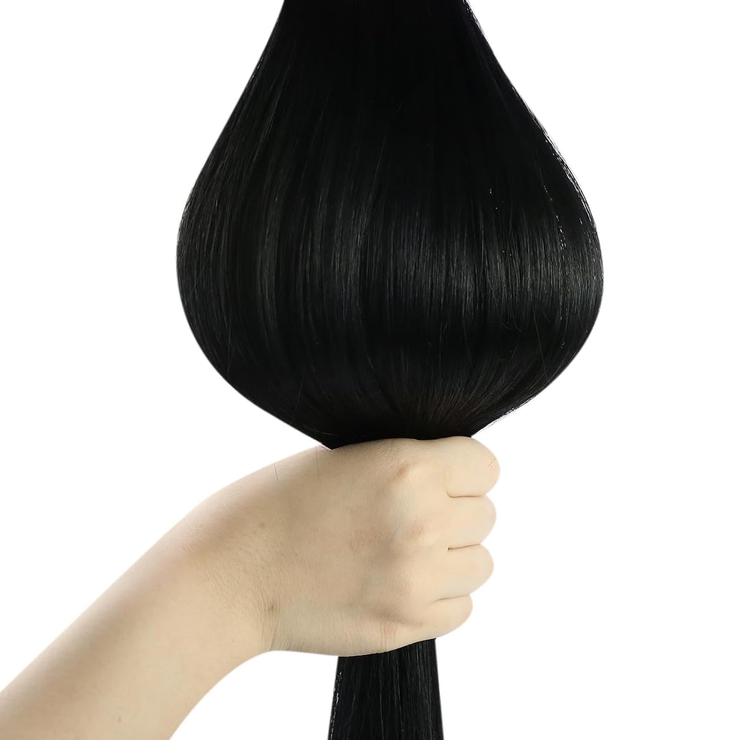 Ugeat Clip in Extensions Schwarz Echthaar Doppelt Tressen 105Gramm 55cm Extensions Echthaar mit Clip