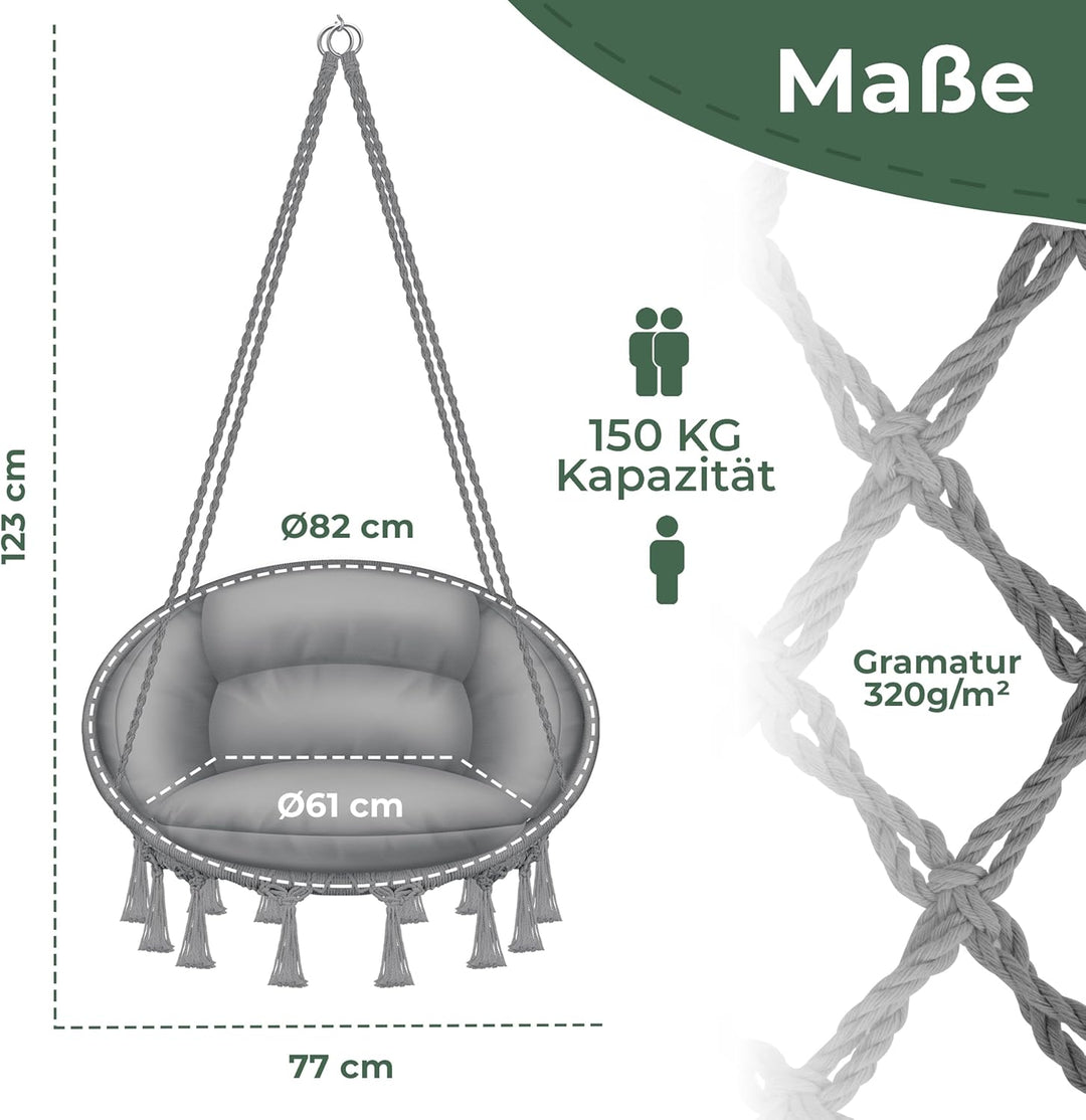 KESSER® Hängesessel mit Kissen - Chill Hängestuhl zum Aufhängen für Erwachsene & Kinder Hängematte b