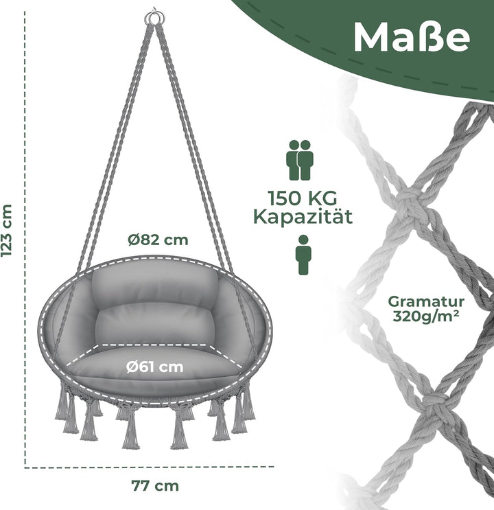 KESSER® Hängesessel mit Kissen - Chill Hängestuhl zum Aufhängen für Erwachsene & Kinder Hängematte b