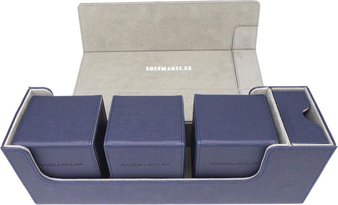 docsmagic.de Premium Magnetic Tray Long Box Dark Blue Medium + 3 Flip Boxes - Dunkelblau Medium + 3