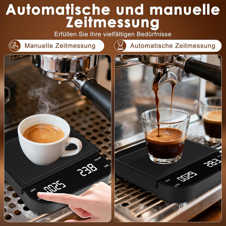 Espresso Waage Mit Timer, 3kg/0,1g Tragbare Digitale Feinwaage Kaffee, USB Wiederaufladbare Espresso