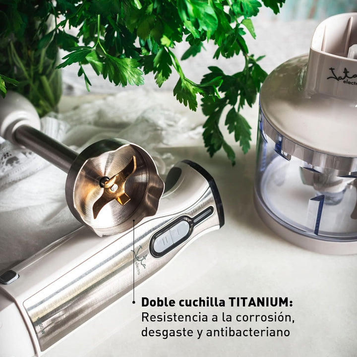 Jata BT199 Stabmixer 1000 W, inklusive Zubehör inkl. Messbecher 600 ml, Doppelklinge aus Titan, elek