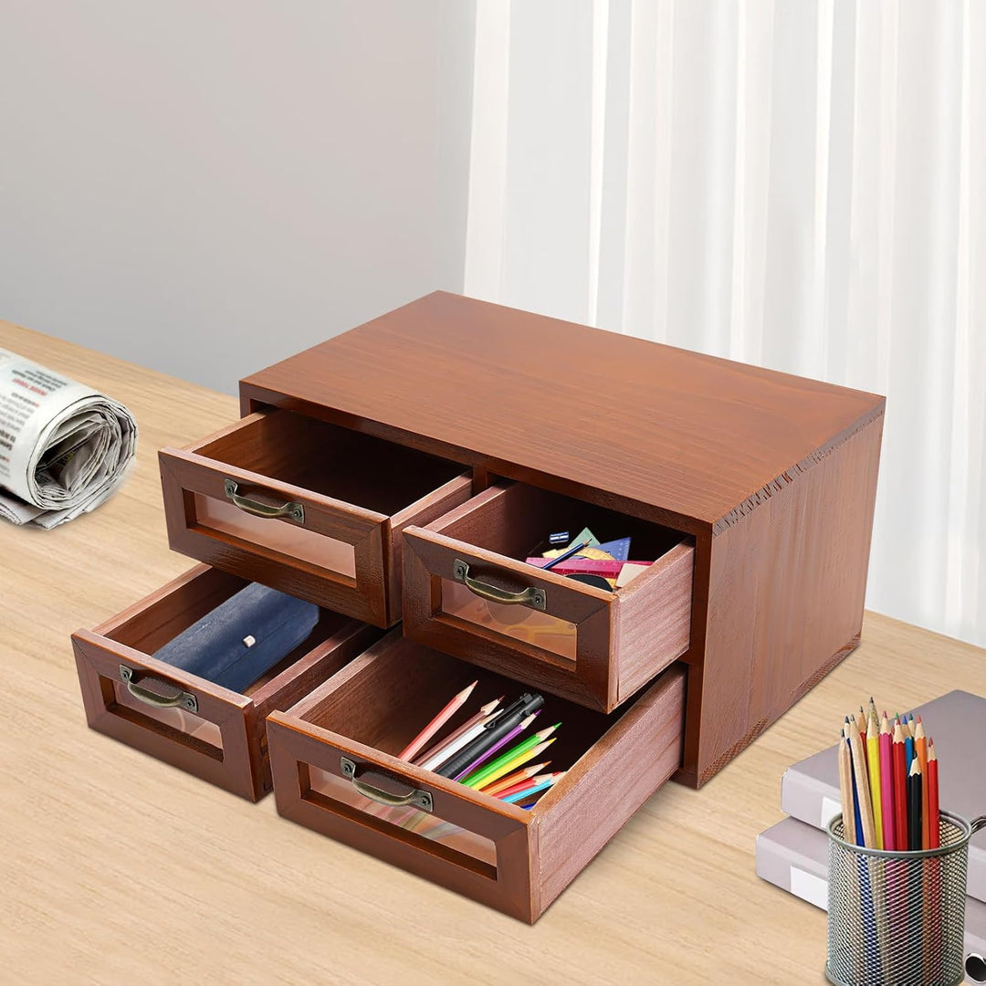 Schreibtisch Organizer Holz Aufbewahrungsschrank Mit 4 Schubladen FüR Zuhause Vintage Holzschubladen