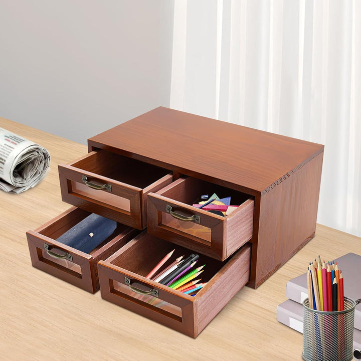 Schreibtisch Organizer Holz Aufbewahrungsschrank Mit 4 Schubladen FüR Zuhause Vintage Holzschubladen