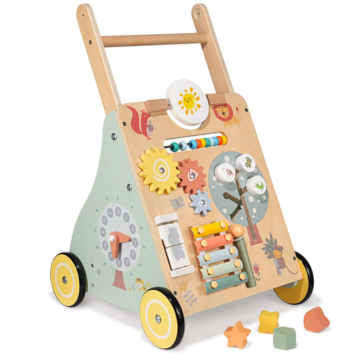 Baby Lauflernwagen Holz, Baby Lauflernhilfe zum Holz, Montessori Spielzeug Multifunktion, Holzspielz