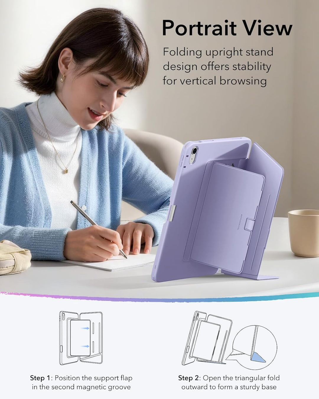 ESR Hülle für iPad Air 13 Zoll (2026/2025/2024) M4/M3/M2, Vertikale Stand, Mehrere Standwinkel, Ultr