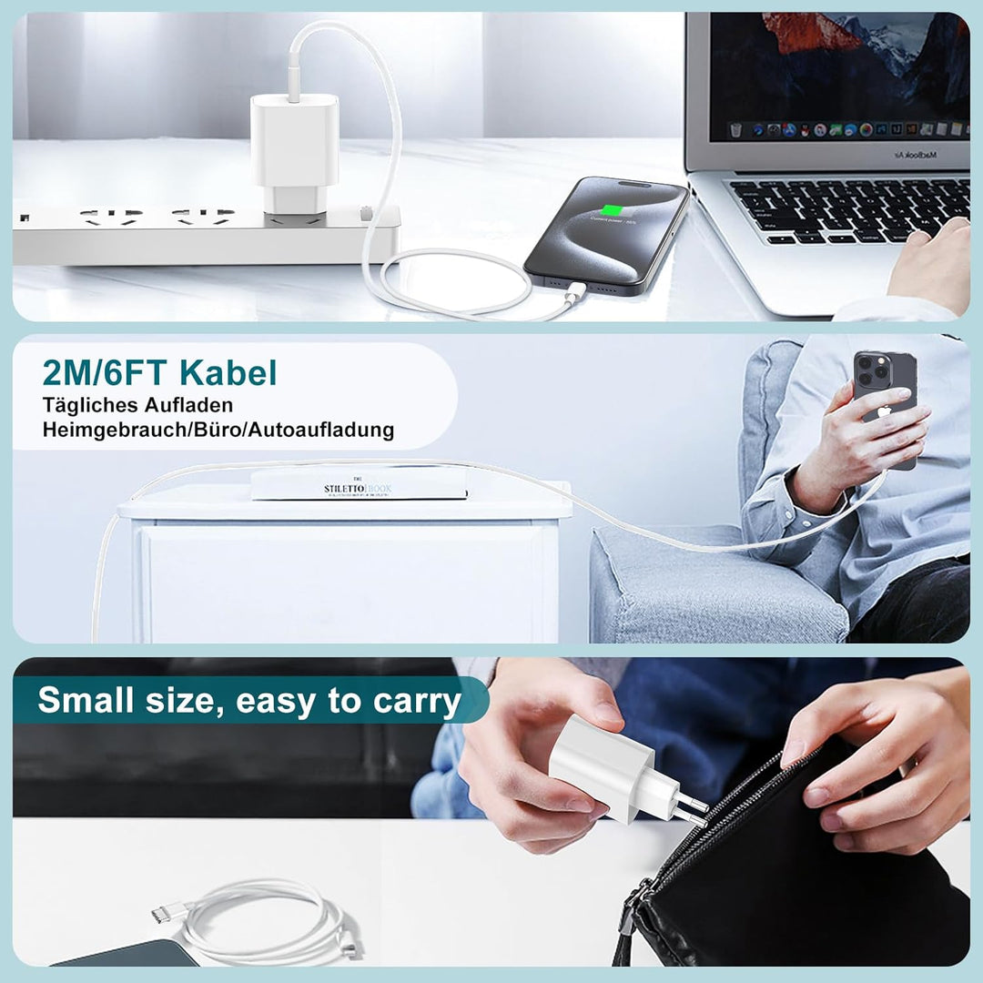45W Schnellladegerät Dual-Port-Ladegerät & 2+2M Schnellladekabel USBC für iPhone 17 16 15 (Pro Max/P
