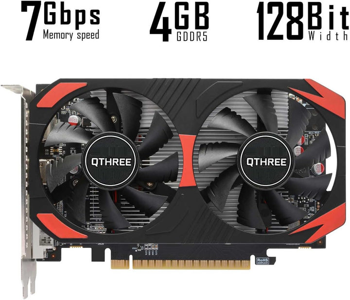 QTHREE GTX 1050 Ti Grafikkarte, 4GB 128-bit GDDR5, Desktop Grafikkarten for PC Gaming, DisplayPort H