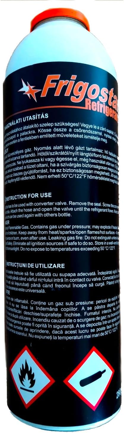 12x R600a Kältemittel in 280g Dose mit 7/16'' NPT Anschlussgewinde