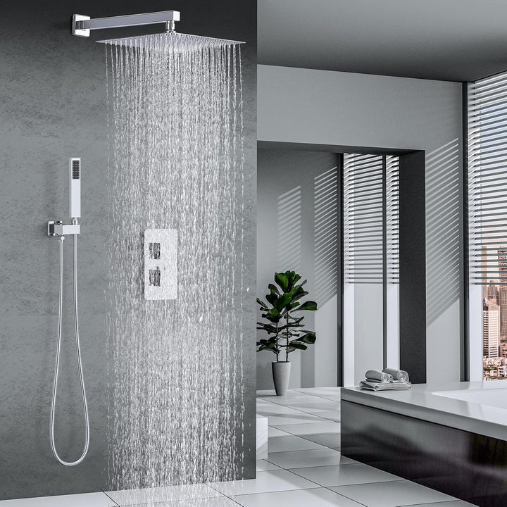 HOMELODY Regendusche Duschsystem mit Thermostat Unterputz Duscharmatur Eckig, Duschamaturenset Chrom