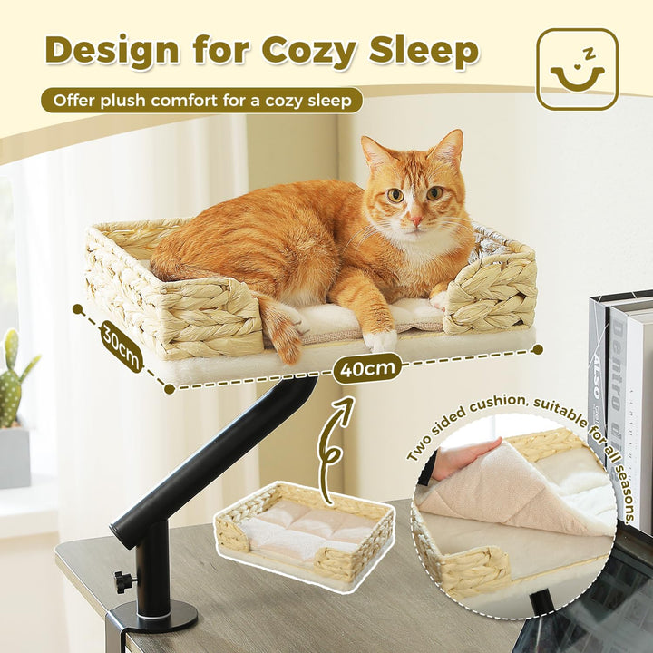 PAWZ Road Katzenbett für Schreibtisch, Katzenkorb, Katzen-Schreibtischbett aus Korbgeflecht, 360° dr
