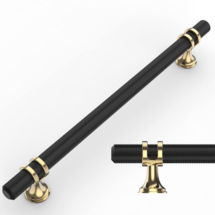 Amerdeco 10 Stück Möbelgriffe Schwarz 192mm Lochabstand Schubladen Griffe für gold Küchenschränke Sc