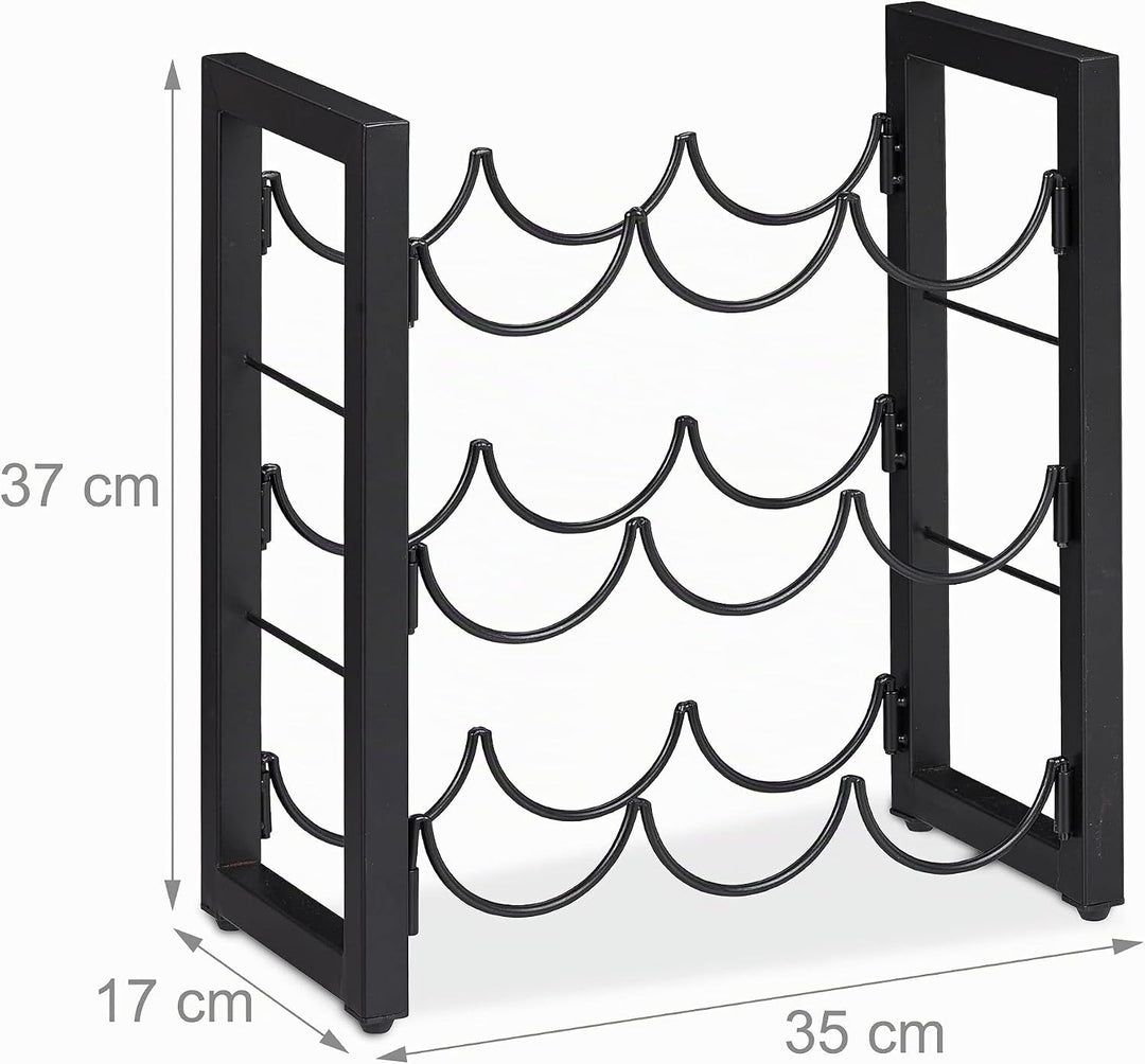 Relaxdays Weinregal, 9 Flaschen, Metall, HxBxT: 37 x 35 x 17 cm, Weinhalter stehend, Küche &amp; Bar, We