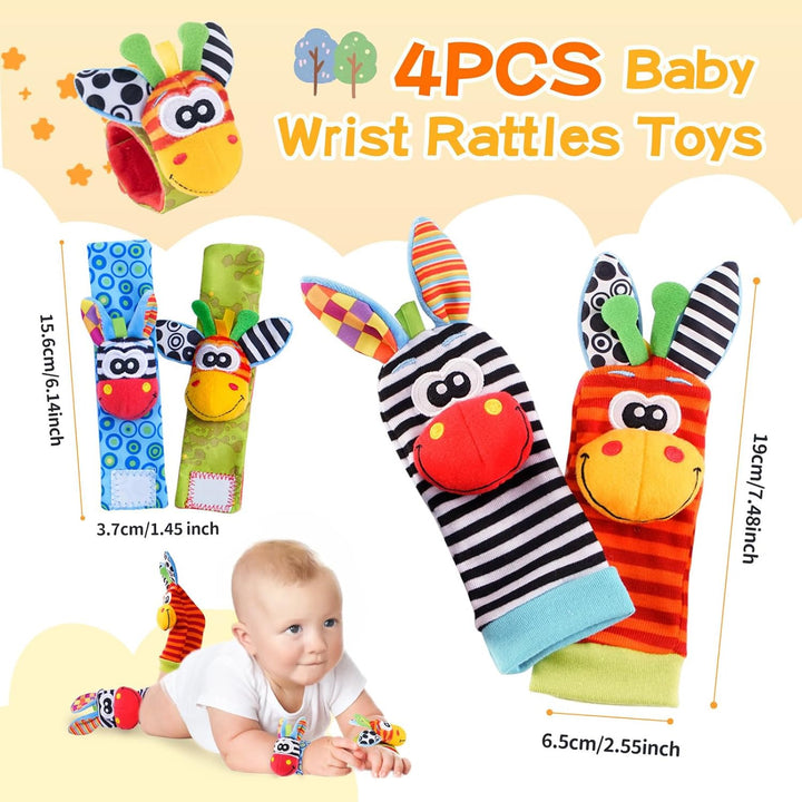 4Pcs Rasselsocken Baby 0-6 Monate – Baby Rassel Set, Handgelenk Babyspielzeug, Neugeborenen Spielzeu