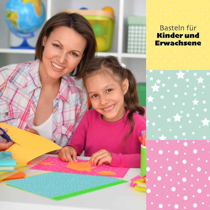 Craft Sensations 72 Blatt Dekorpapier - Karton - Buntes Papier DIN A4-220g/m² Set 9 Farben und Muste